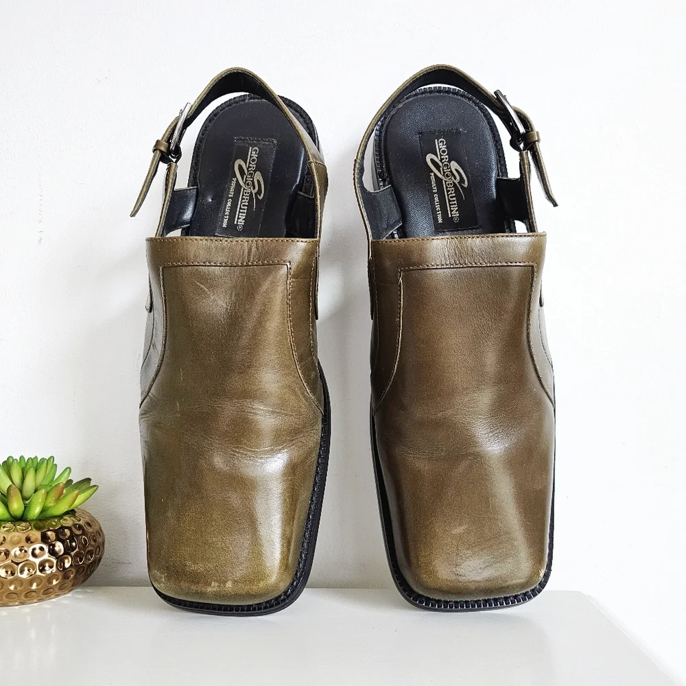Vintage Chunky Giorgio Brutini Leather Slingback Shoes | Square Toe